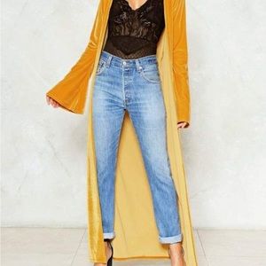 Nasty Gal velvet Mustard Colored Maxi Cardigan. Size 8.